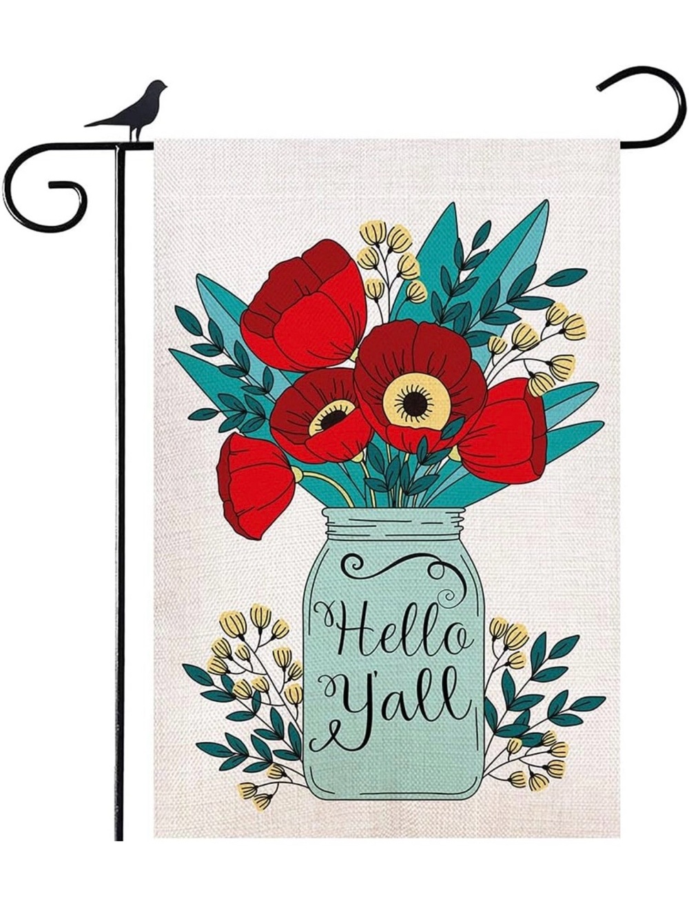 Hello Y'all Floral Mason Jar Outdoor Garden Flag - Farmhouse